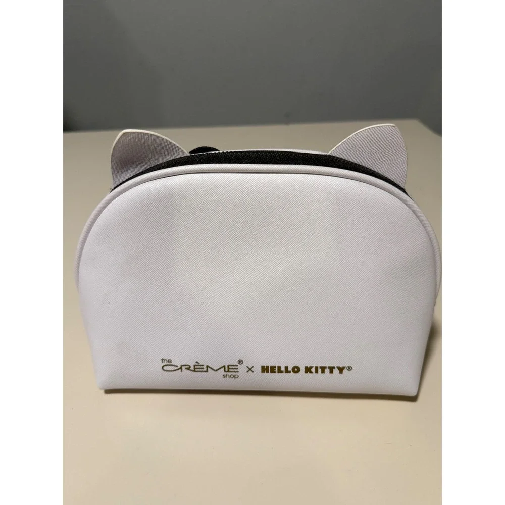 The Creme Shop x Hello Kitty White Makeup Bag Cosmetic Pouch Red Bow 3D Ears